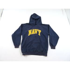 USN US Navy Blue Gold Spellout Sweatshirt Hoodie Sz S-M 80s/90s